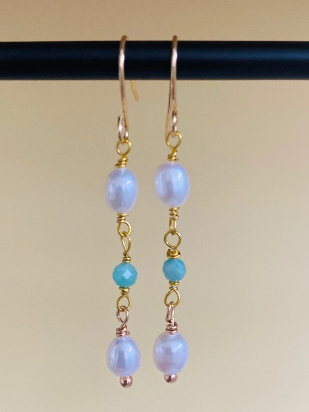 Handmade Freshwater Pearl Earrings with Amazonite